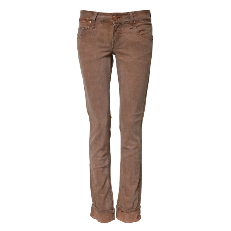 Acht Brown Cotton Slim Fit Denim Low Waist Women's Jeans